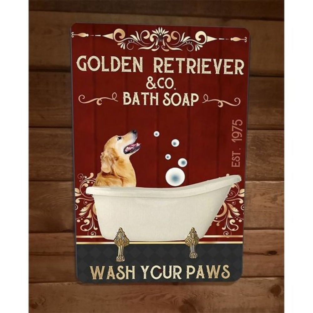 Golden Retriever Bath Soap Dog 8x12 Metal Wall Sign Animal Poster‎ #2